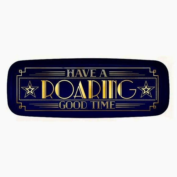 Long Glitz & Glam Black 17” Snack Patter “Have A Roaring Good Time” Golden Sign - Picture 1 of 1